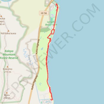 Nukolii Beach to Wailua River Park (Kauai Island) GPS track, route, trail