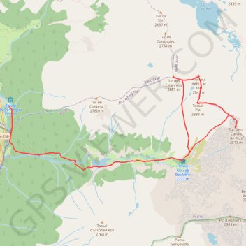 Tuc dera Canau de Rius, Tossal Pla, tuc des Estanhets par le refuge de Besiberri GPS track, route, trail