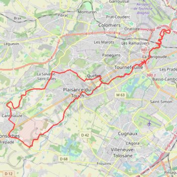 Le long du Touch de Toulouse, de Purpan à Fonsorbes GPS track, route, trail