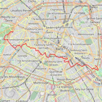 Traversée de Paris d'ouest en est GPS track, route, trail
