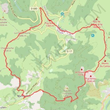 Parcours 15 rouge La Ronde des Puys - Puy Mary Espace Trail GPS track, route, trail