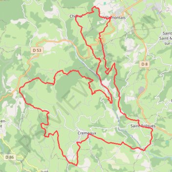 En Pays d'Urfé / Villemontais - Crémeaux GPS track, route, trail