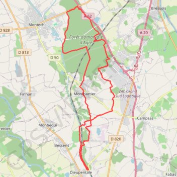 Dieupentale-Montech 34km GPS track, route, trail